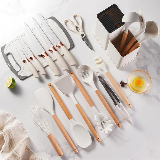 19PCS Premium Kitchen Tool & Knife Set with Storage Base – Complete Cooking & Prep Kit