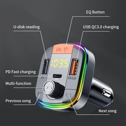 T832 Car Bluetooth FM Transmitter & MP3 Player with Dual USB QC3.0 Car Charger