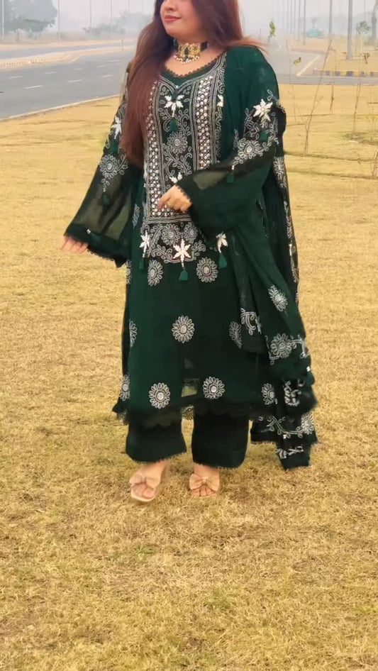 Handmade Shadow Chicken Kari 3 Piece Suit