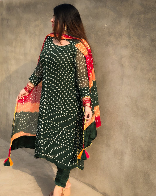 Rasjistani Chunri Chiffon Green Colour