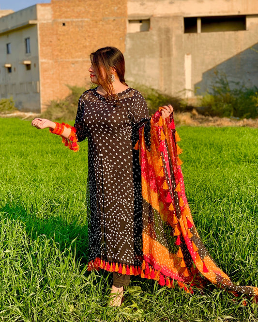 Rajistani Chunri Chiffon Black Colour