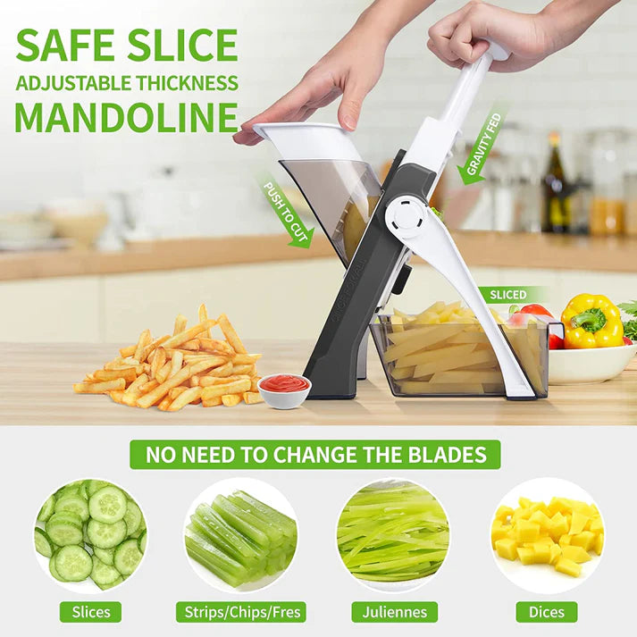 Manual Vegetable Cutter – 4-in-1 Adjustable Mandoline Slicer for Safe & Quick Food Prep