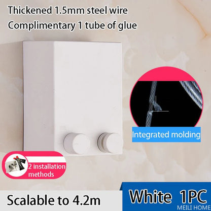 MEILI HOME Telescopic Clothesline – 4.2M Retractable Wall-Mounted Steel Wire Drying Rope