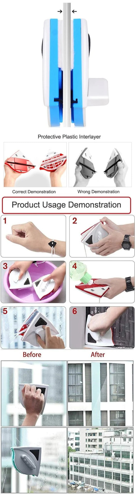 Magnetic Glass Cleaner – Double-Layer Window Wiper Tool