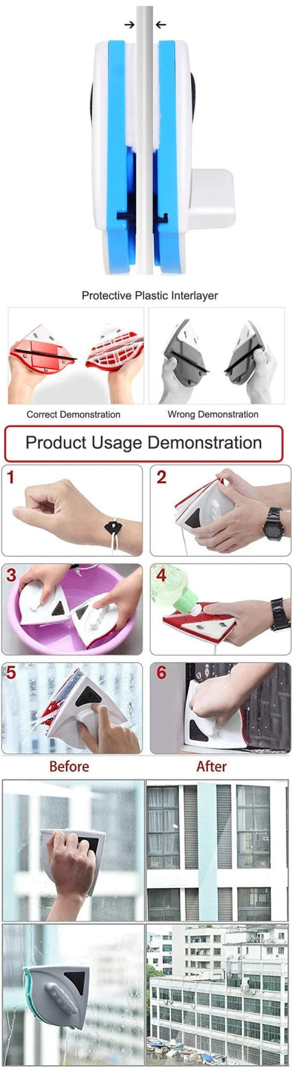 Magnetic Glass Cleaner – Double-Layer Window Wiper Tool